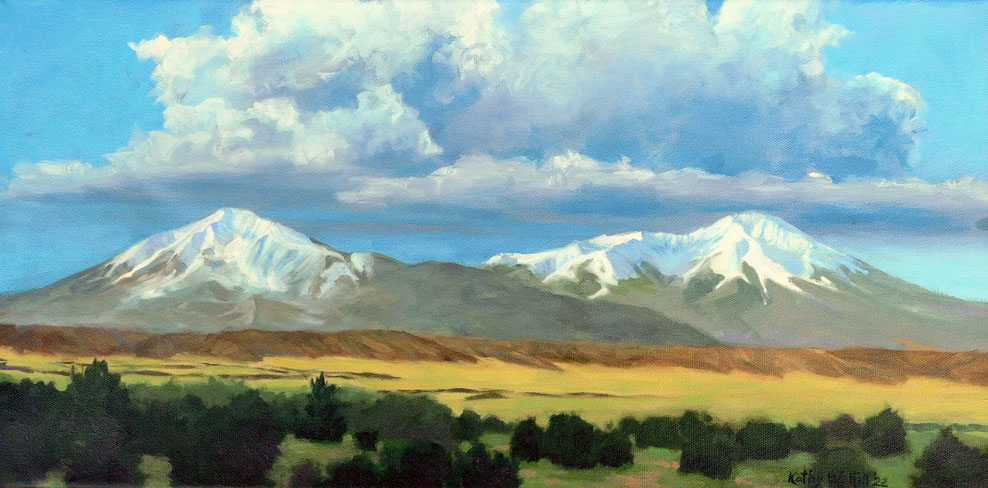 Summer Clouds Over Snowy Spanish Peaks 12"x24" Oil $425